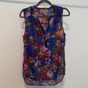 Daniel Rainn Floral Sheer Sleeveless Blouse - Blue and Multicolor